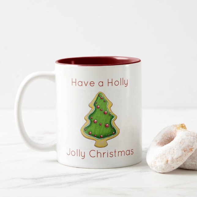 Taza Bicolor Holly Jolly Christmas tree cookie mug (Con donut)