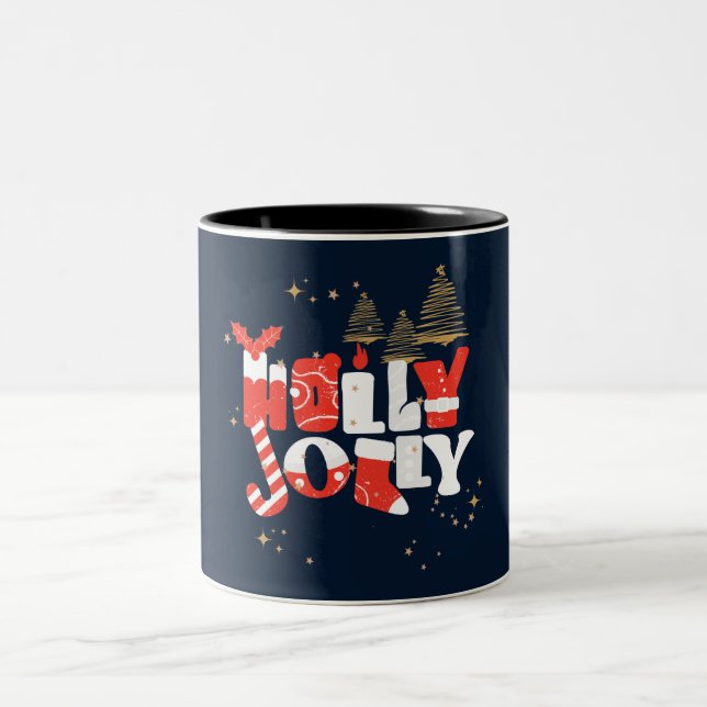 Taza Bicolor Holly Jolly Red White Gold Navidades Winter (Centro)