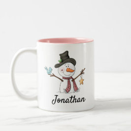 Taza Bicolor Hombre de nieve con Navidades personalizables de p