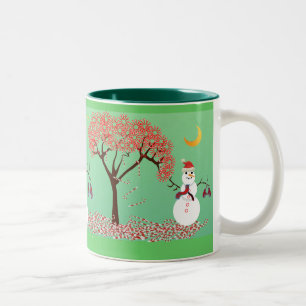 Taza Bicolor Hombre de nieve con un árbol canino