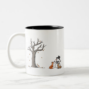 Taza Bicolor Hombre de nieve de Navidad Zorro y ciervo Animal d