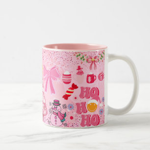 Taza Bicolor hombre de nieve rosa, feliz navidad
