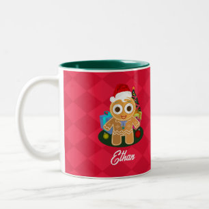 Taza Bicolor Hombre De Pan De Ginger Rojo En Diamante Rojo