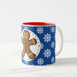 Taza Bicolor Hombre de pan de jengibre en el patrón de copos de