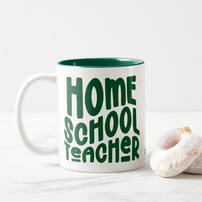 Taza Bicolor Homeschool Teacher | Green Typography Design (Con donut)