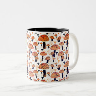 Taza Bicolor Hongo Amanita Moscario Negro Naranja Otoño Inviern