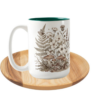 Taza Bicolor Hongos de otoño estética rústica floral