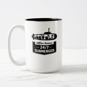 Taza Bicolor Horario de Oficina 24/7 Submarino Sumergido Humor