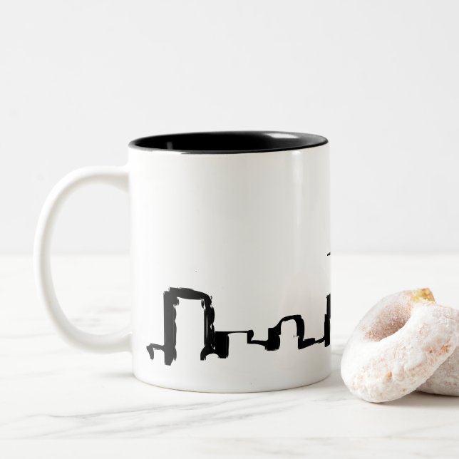 Taza Bicolor horizonte de Seattle con tinta negra (Con donut)