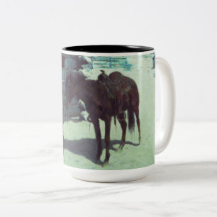Taza Bicolor Horse and Cowboy Winter Snow