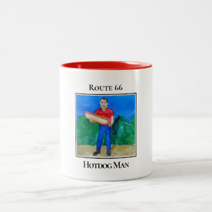 Taza Bicolor Hotdog Man, Ruta 66 en Atlanta, Illinois