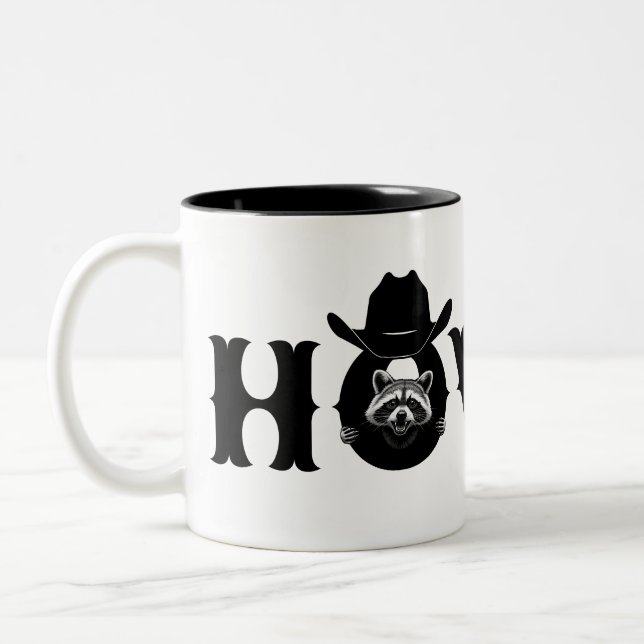 Taza Bicolor Howdy Cowboy Raccoon Western Funny Welcome (Izquierda)