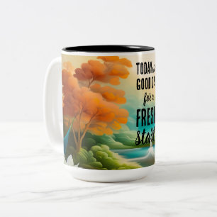 Taza Bicolor Hoy es un buen día nuevo comienzo de cita motivaci