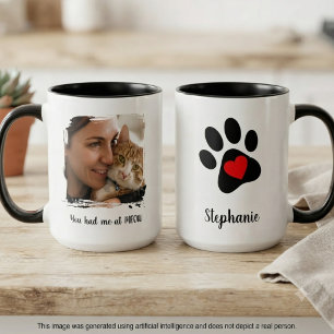 Taza Bicolor Huella de gato corazón rojo