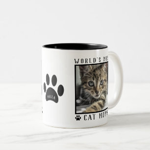 Taza Bicolor Huella de la mejor mamá gata del mundo nombre foto
