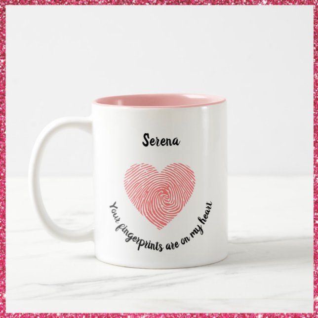 Taza Bicolor Huella digital romántica (Bookmark my store! https://www.zazzle.com/store/capricepetit)