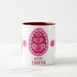 Taza Bicolor Huevo tradicional de Pascua Rosado Pysanka