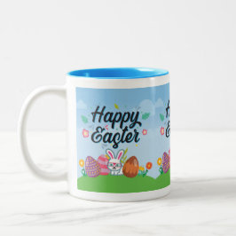 Taza Bicolor Huevos Felices de Pascua Conejo y Flores
