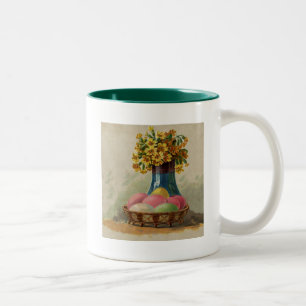 Taza Bicolor Huevos Flores Canasta Pascua Antiguo