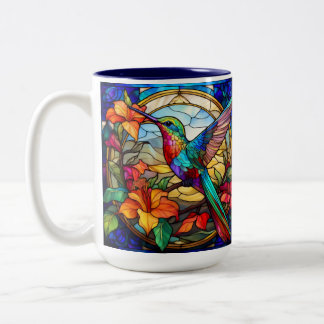 Taza Bicolor Hummingbird de vidrio manchado a la izquierda