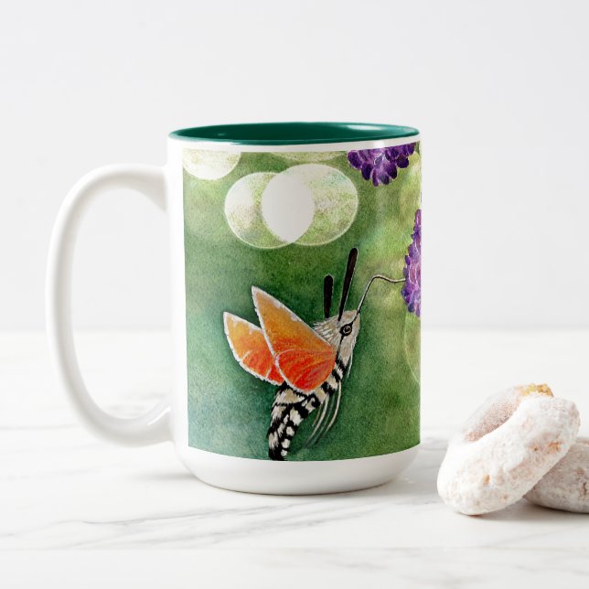 Taza Bicolor Hummingbird Hawk Moth y Lilacs (Con donut)