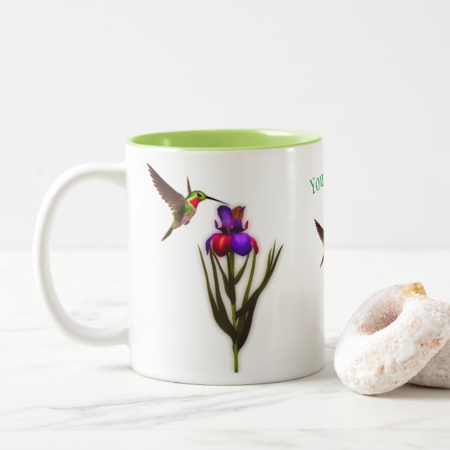 Taza Bicolor Hummingbird Iris Flower Personalizada (Con donut)