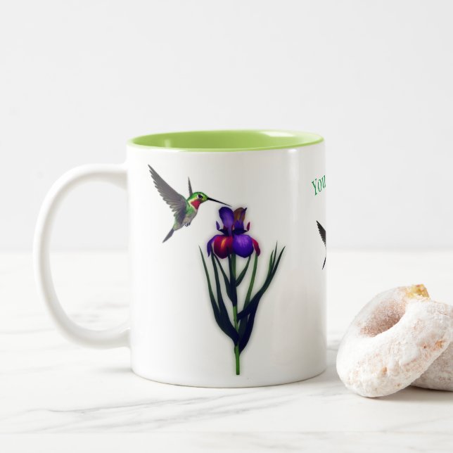 Taza Bicolor Hummingbird Iris Flower Personalizada (Con donut)