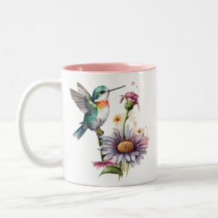 Taza Bicolor Hummingbirds Ceramic Mug