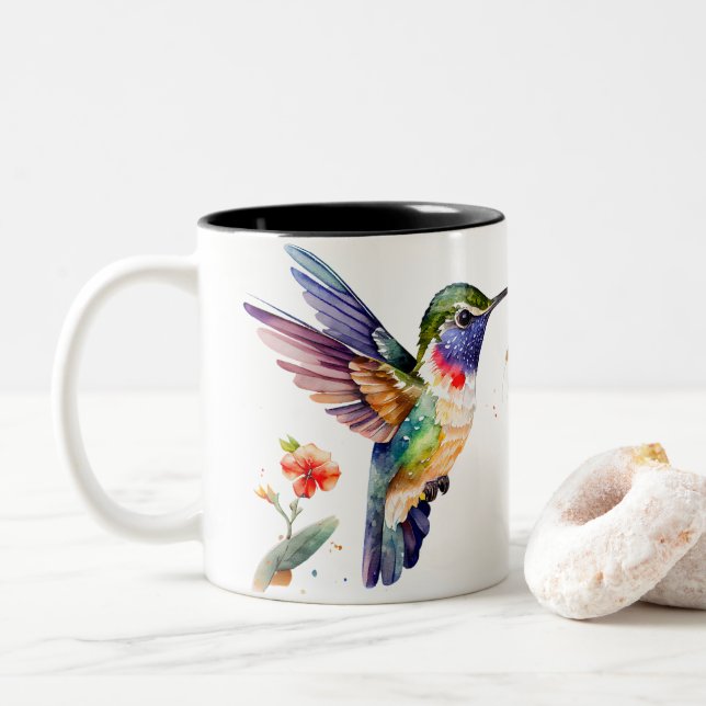 Taza Bicolor Hummingbirds divertido y hermoso para los amantes  (Con donut)