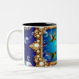 Taza Bicolor Hummingbirds vibrante en un marco ordenado con per