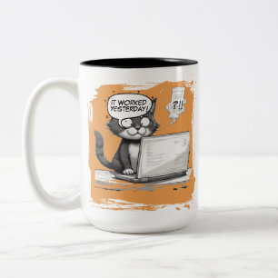 Taza Bicolor Humor de gato programador Depurar es catastrófico
