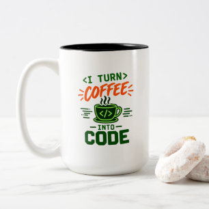 Taza Bicolor Humor de programador de TI, convierto café en códi