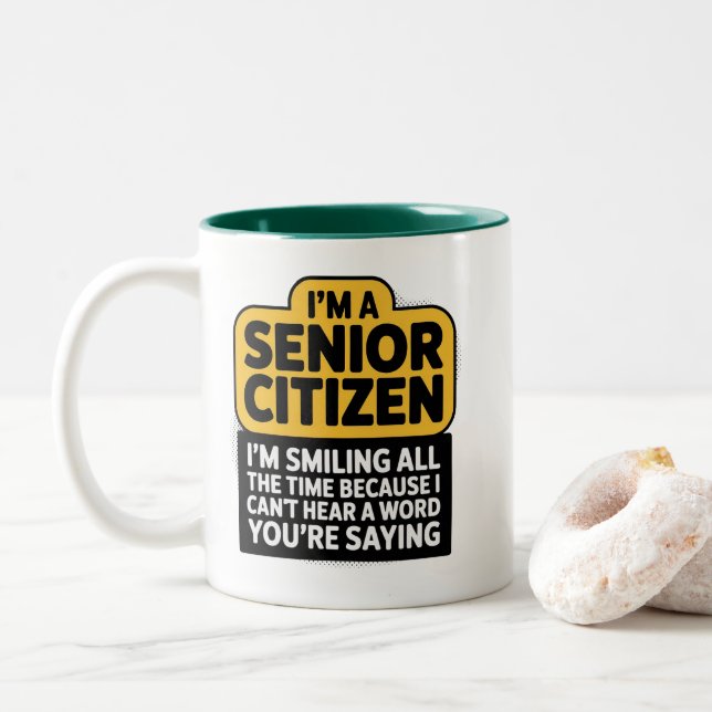 Taza Bicolor Humor de vejez café Mug (Con donut)