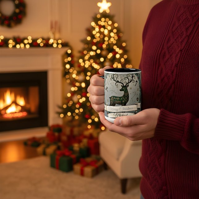 Taza Bicolor Husband Christmas Mug – Personalized Reindeer (Subido por el creador)
