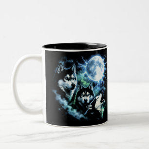 Taza Bicolor Husky Siberiano Aullando a la Luna – Cielo Nocturn