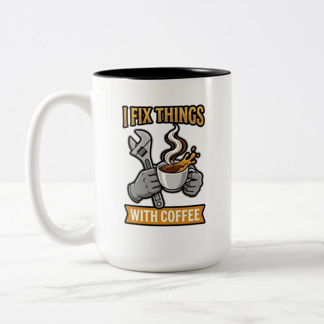 Taza Bicolor I Fix Things With Coffee Mechanic Gift (Izquierda)