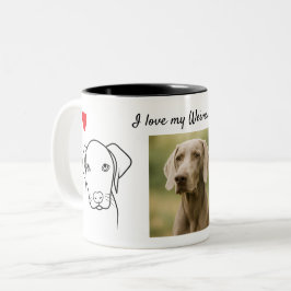 Taza Bicolor I love my Weimaraner Dog Photo Drawing Hearts