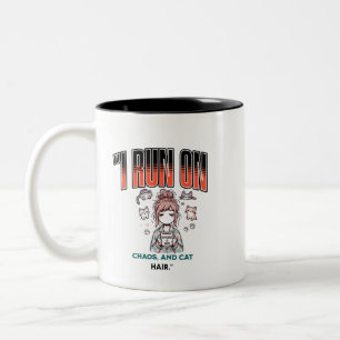 Taza Bicolor I Run on Chaos and Cat Hair – Funny Design for Cat