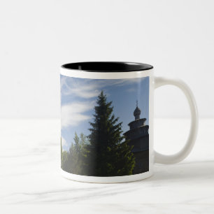 Taza Bicolor Iglesia ortodoxa rusa de madera tradicional