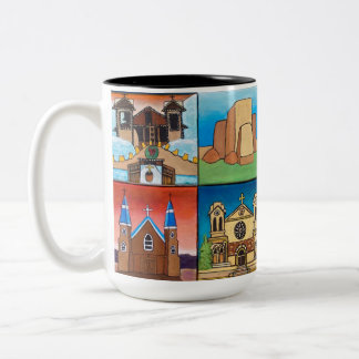 Taza Bicolor Iglesias de Nuevo México! ¡Arte original! Cof de d