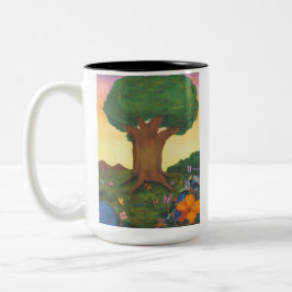 Taza Bicolor Ilustracion acuarela Árbol Vida Fantasía Arte Amor