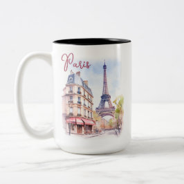 Taza Bicolor Ilustracion acuático de la Torre Eiffel de París