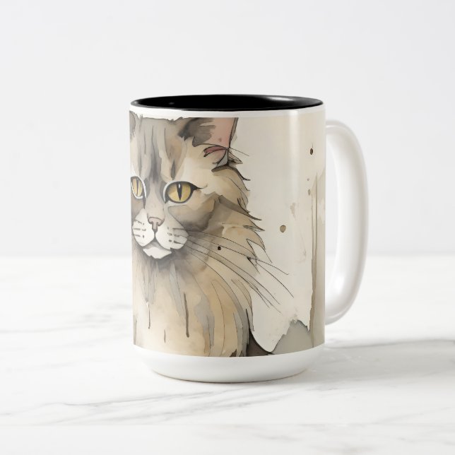 Taza Bicolor Ilustracion acuático Maine Coon (Anverso derecho)