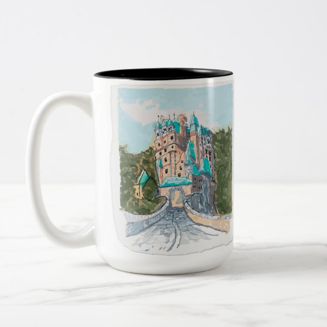 Taza Bicolor Ilustración Colorida de Castillo (Izquierda)