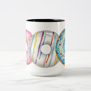Taza Bicolor Ilustración de acuarela de Donut Influencer Coffee