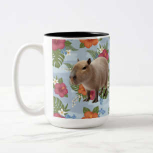 Taza Bicolor Ilustración de animal capibara en acuarela linda