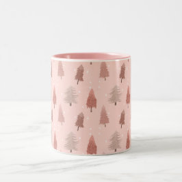 Taza Bicolor Ilustracion de árboles de navidad rosa acuarela
