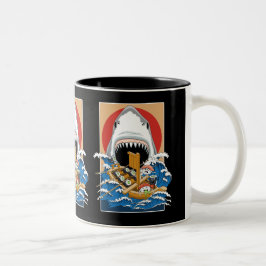 Taza Bicolor Ilustracion de ataques de tiburón sushi