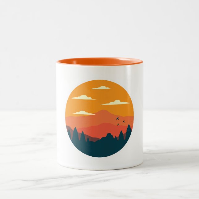 Taza Bicolor Ilustracion de atardecer de montaña (Centro)