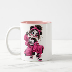 Taza Bicolor Ilustración de Barista de Panda Lindo Amante del C